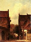 Street Scene With Figures, Possibly Rotterdam by Pieter Gerard Vertin